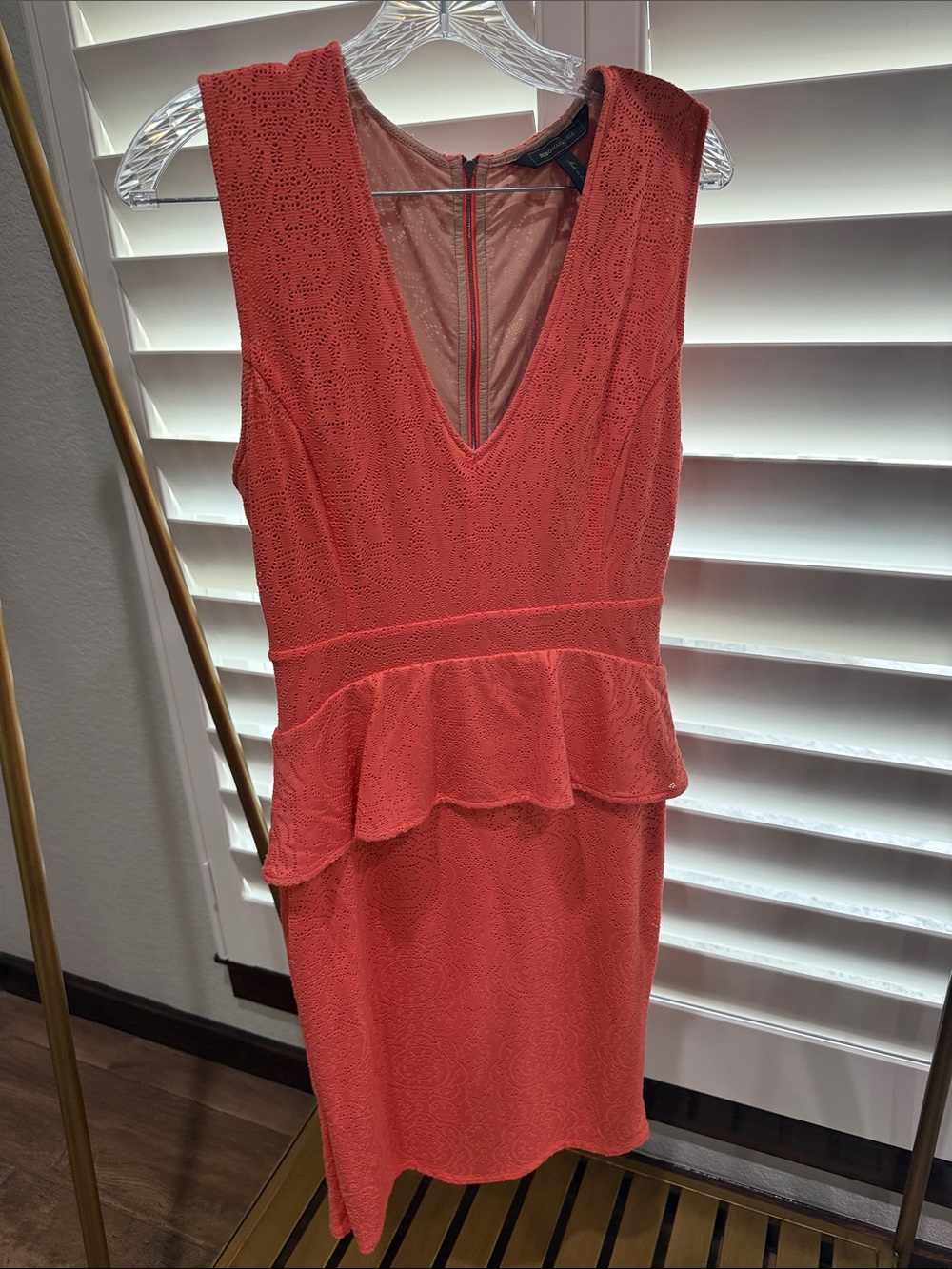 BCBGMaxAzria Coral Lace Peplum V-Neck Dress